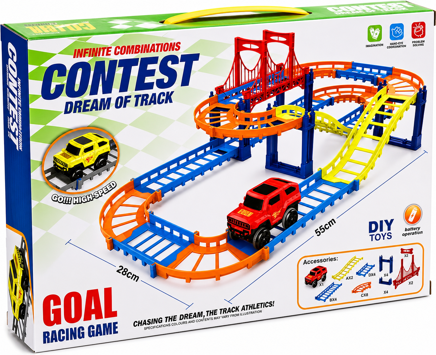 سباق سيارات — تراك تجميع DIY + كوبري + عربية ببطارية — Goal Racing