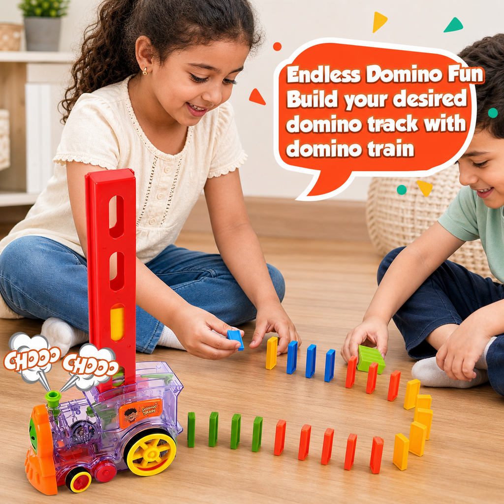 قطار الدومينو الكهربائي — ٦٠ قطعة دومينو ملونة مع صوت وإضاءة (Domino Train)