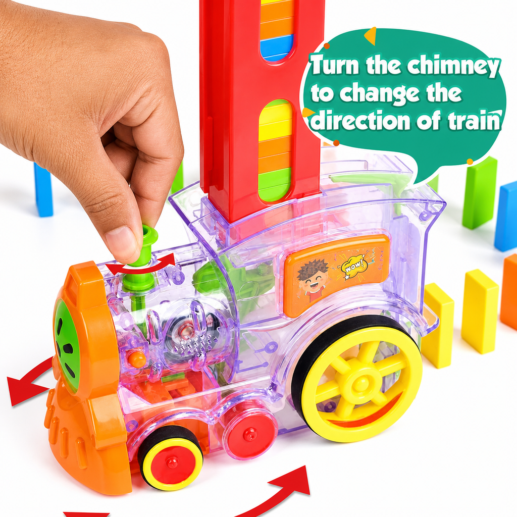قطار الدومينو الكهربائي — ٦٠ قطعة دومينو ملونة مع صوت وإضاءة (Domino Train)