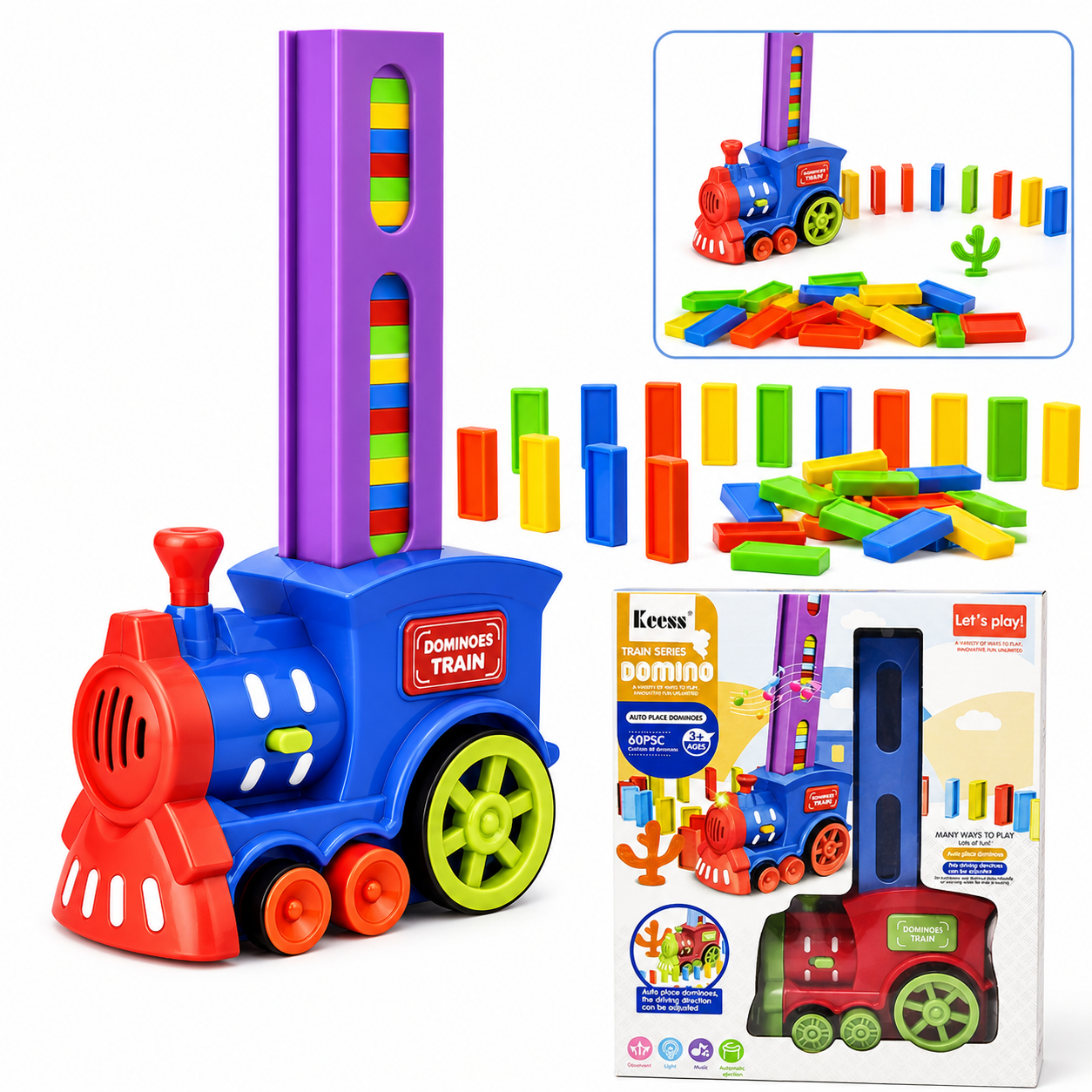 قطار الدومينو الكهربائي — ٦٠ قطعة دومينو ملونة مع صوت وإضاءة (Domino Train)