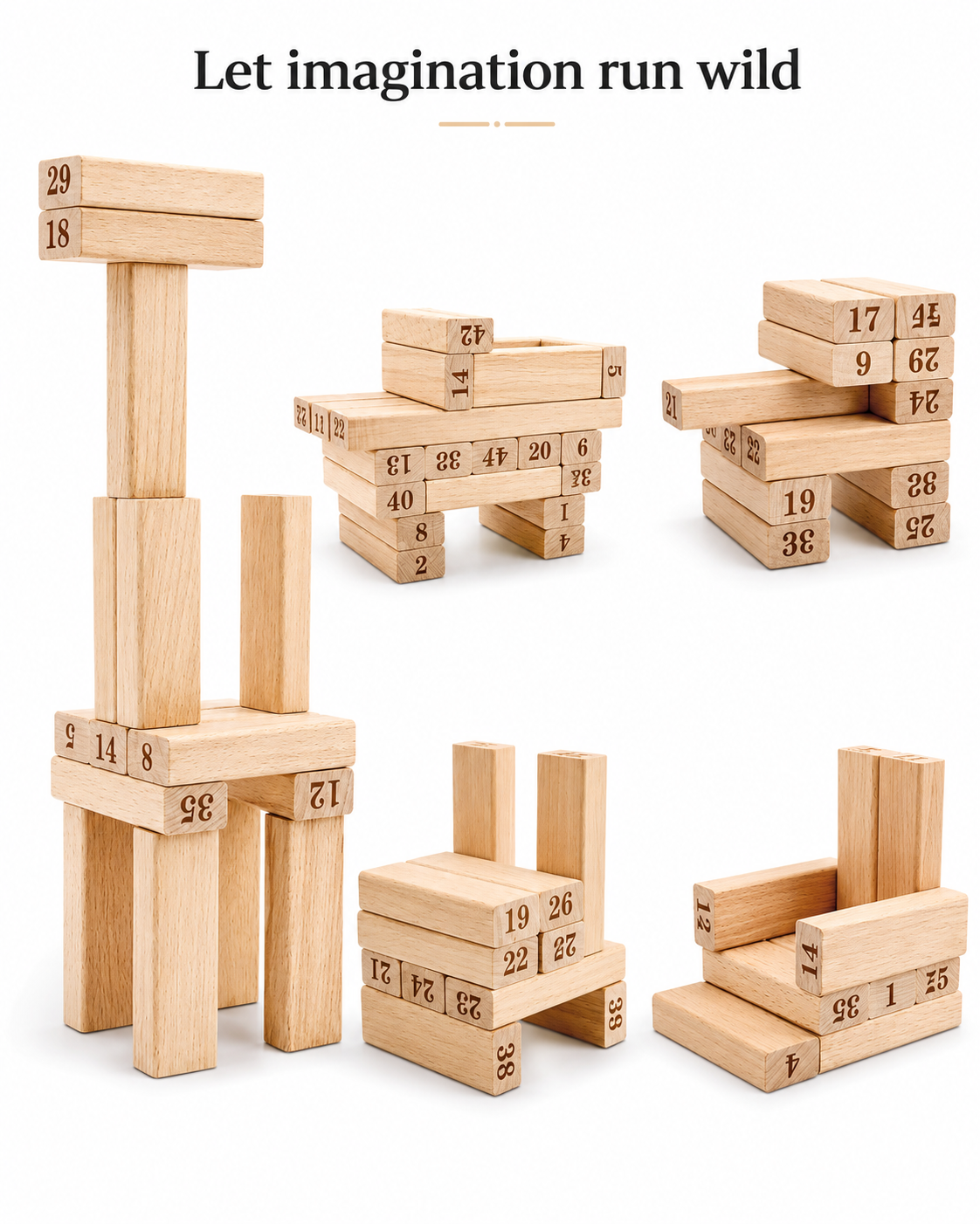 لعبة برج المكعبات الخشبي ٥٤ قطعة مرقمة + نرد (Wooden Stacking Tower 54 Pcs)