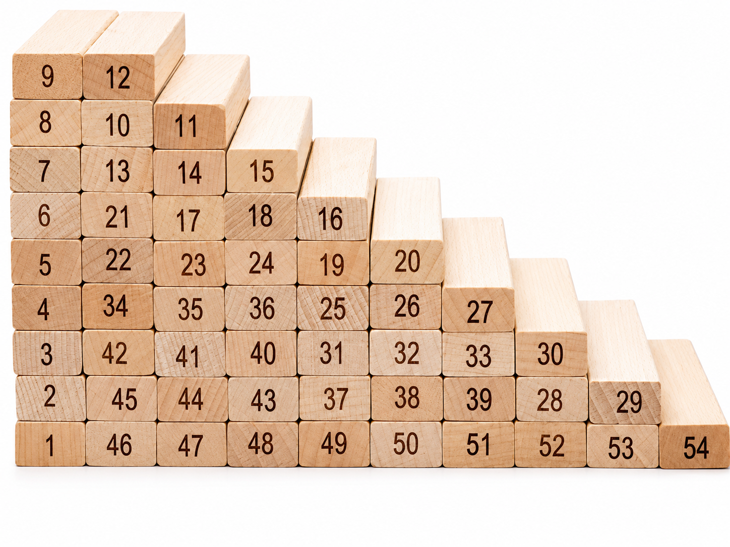 لعبة برج المكعبات الخشبي ٥٤ قطعة مرقمة + نرد (Wooden Stacking Tower 54 Pcs)