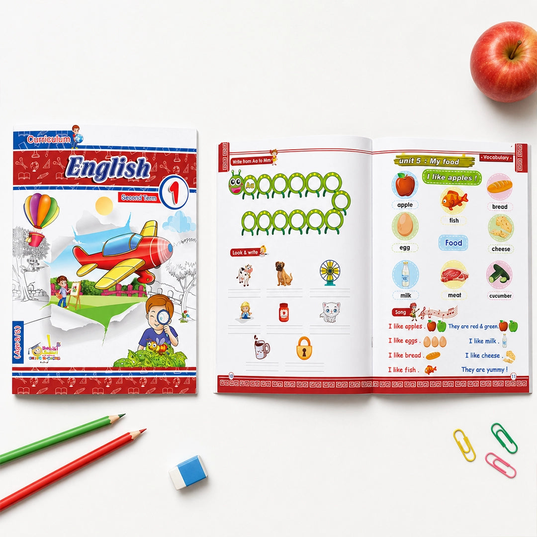 منهج الوزاره (KG1) — سنة كاملة | ٨ كتب تأسيس عربي + English + رياضيات + Maths | سن ٣–٥